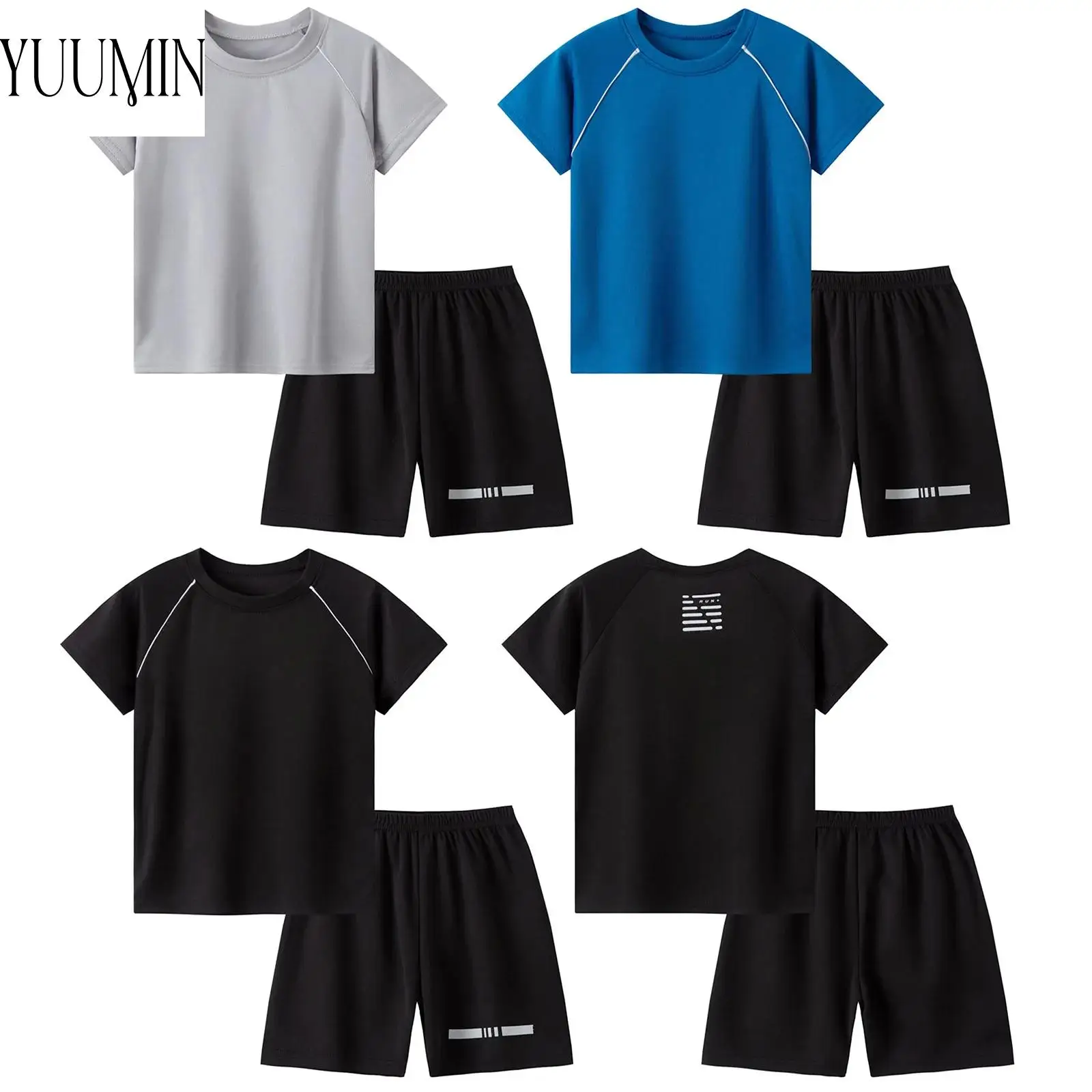 

Boys Quick-Drying Mesh Tracksuit Sports Set Football Basketball Outfit Short Sleeve T-shirt+Stretchy Shorts 2pcs Sportswear Sets