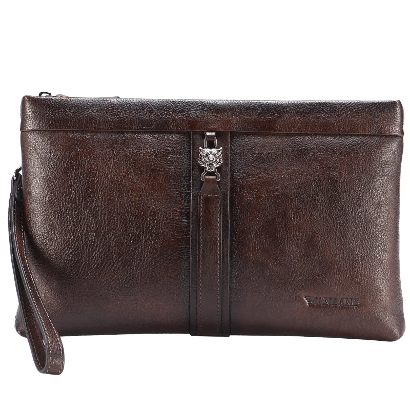 2026 New Vintage Men Large Clutch Cow Genuine Real Leather Boy Luxury Brand Business Men's Clutches Male Wallets Cash Purses