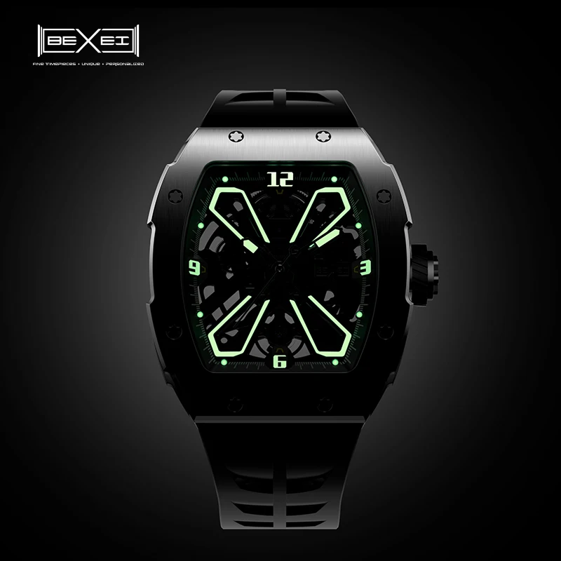 

BEXEI 9113 Автоматические мужские часы со скелетом и автоподзаводом, механические светящиеся модные мужские часы, винтажные