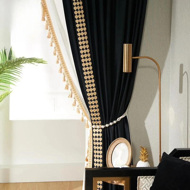 Light Luxury Mix and Match Black Blackout Velvet Curtains for Living Dining Room Bedroom