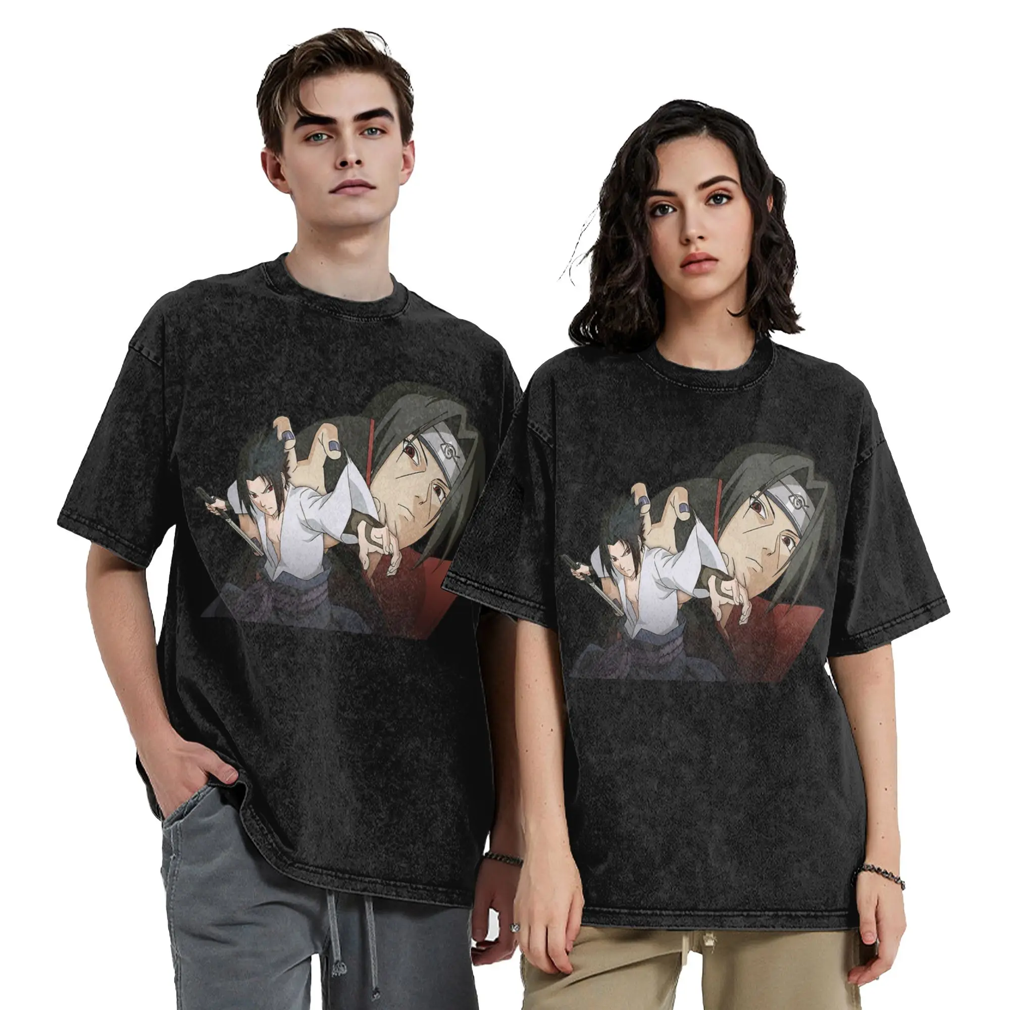 Cursed brotherhood Narutoes Anime Washed T Shirts Streetwear Hip Hop Cool T-Shirts Tees Men Women Short Sleeve Harajuku Summer