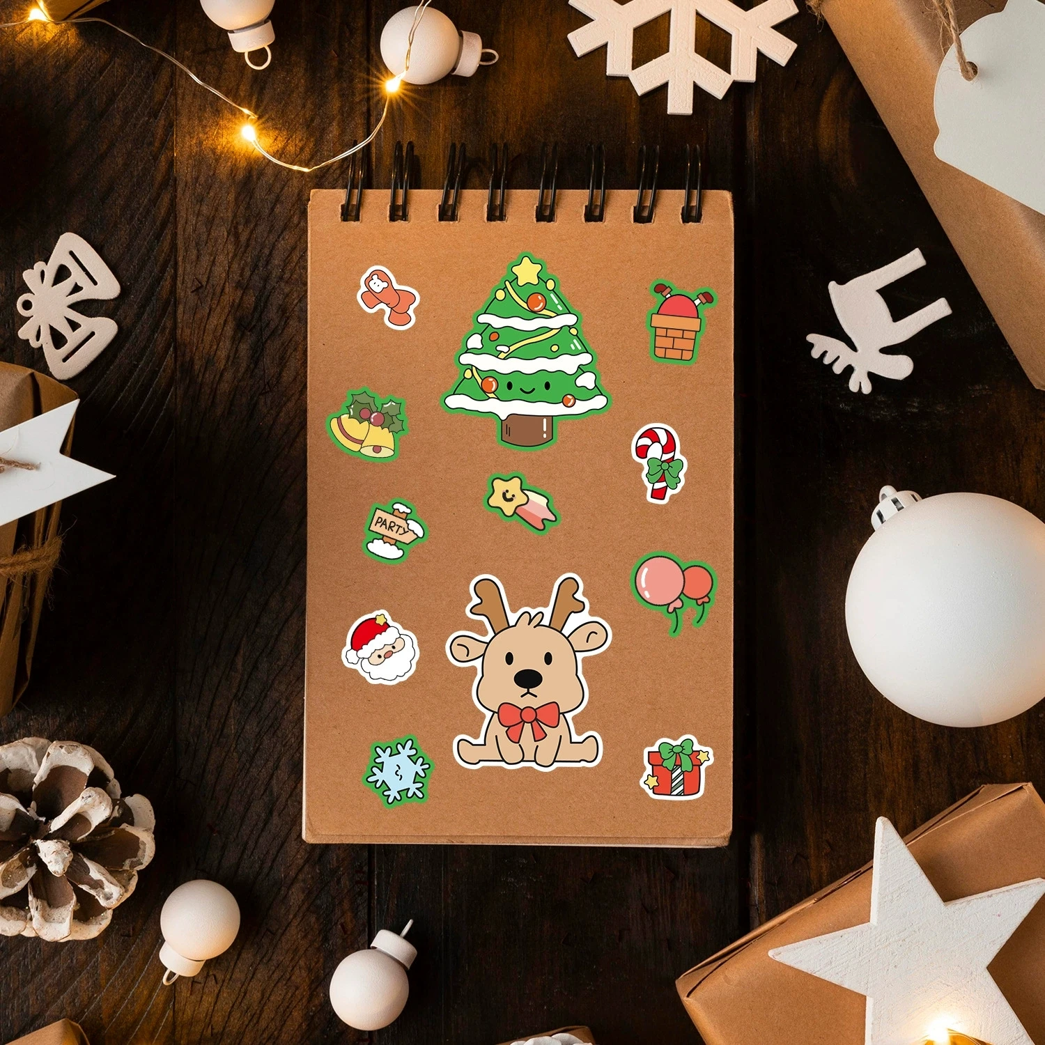 16PCS Christmas Day Puzzle Face Changing Stationery Notebook Stickers Christmas Tree Graffiti Stickers