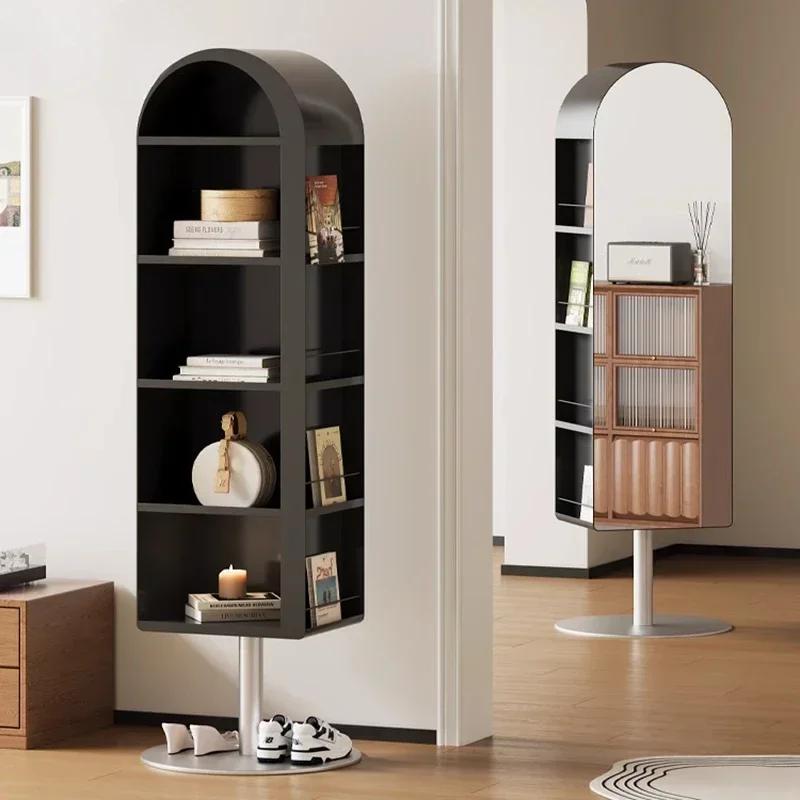 Light luxury full-length mirror rotating floor household magazine rack bedroom storage cabinet