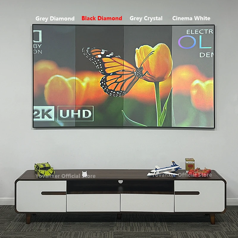 

Проекционный экран с черными бриллиантами, 100-дюймовый ALR с фиксированной рамкой, 1 см, ультраузкий экран для нормального/длинного декора проектора 4K 3D