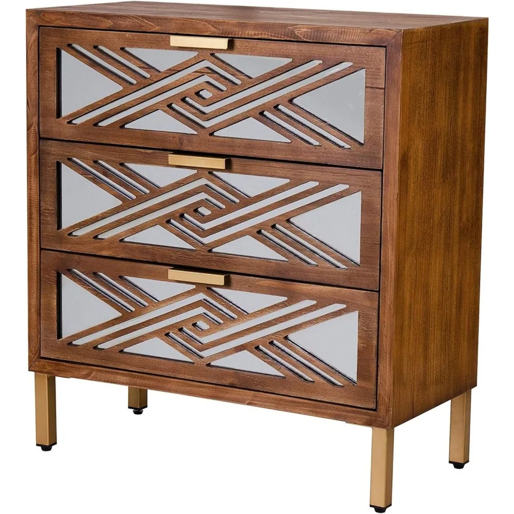 Modern Farmhouse Style 3-Drawer Dresser with Mirrored Doors and Clean Lines