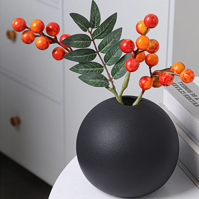 INS Nordic Ceramic Vase Black White Round Ball Flower Arranger Table Top Hydroponic Container Living Room Office Bookcase Decor