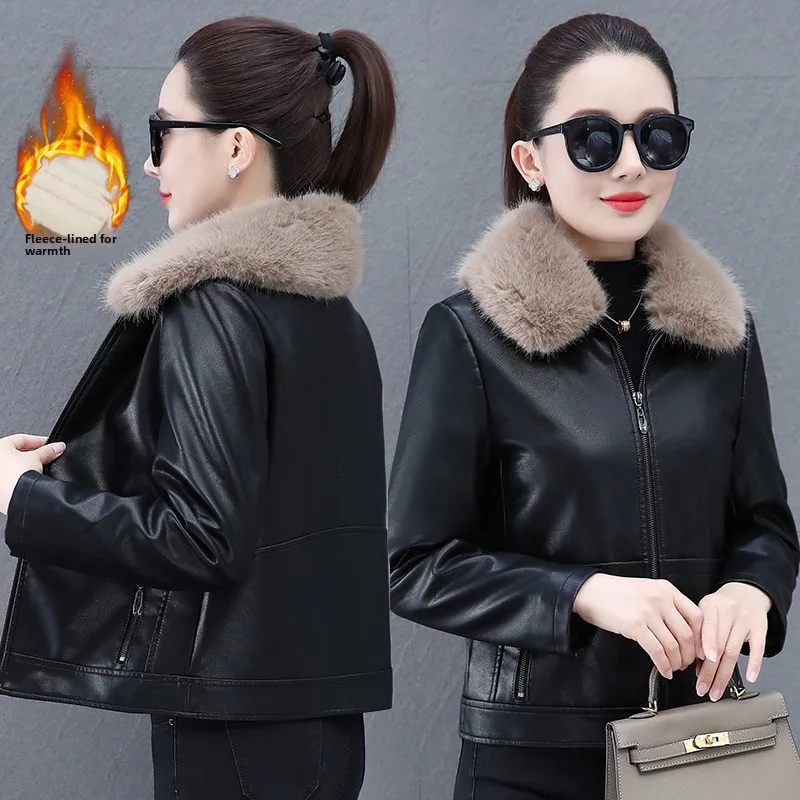 Jaet in pelle elastica senza wa di fascia alta foderata in Fce da donna Inverno Nuovo Sle Jaet dimagrante Faionable di piccole dimensioni