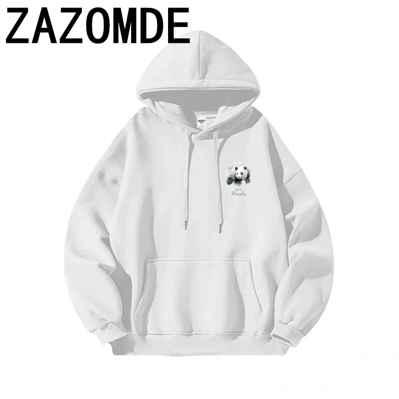 ZAZOMDE 2024 New Panda Print Man Hooded Loose Oversized Clothing Cotton Pocket Sweatshirts Autumn Hip Hop Street Couple Hoodies