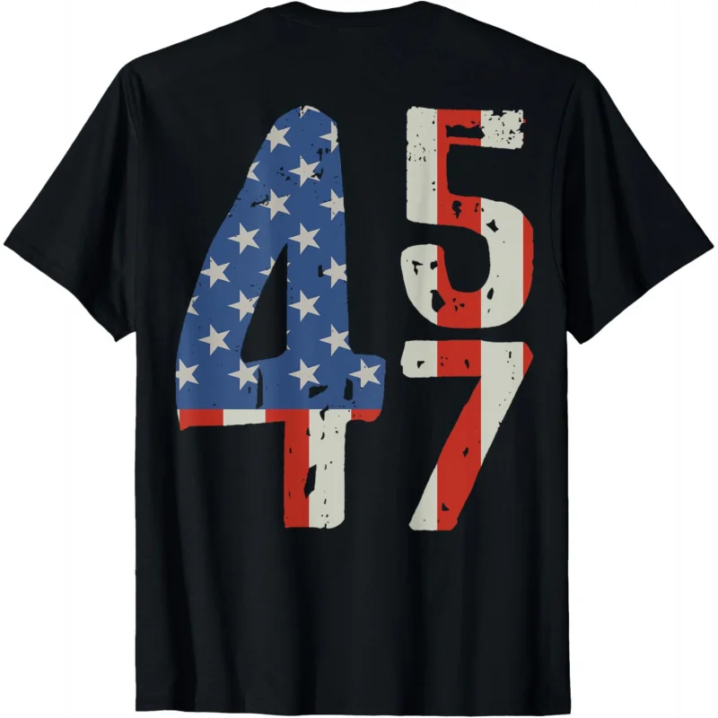 

45 47 Trump 2024 American Flag (on back) T-Shirt Men's and Women's Loose