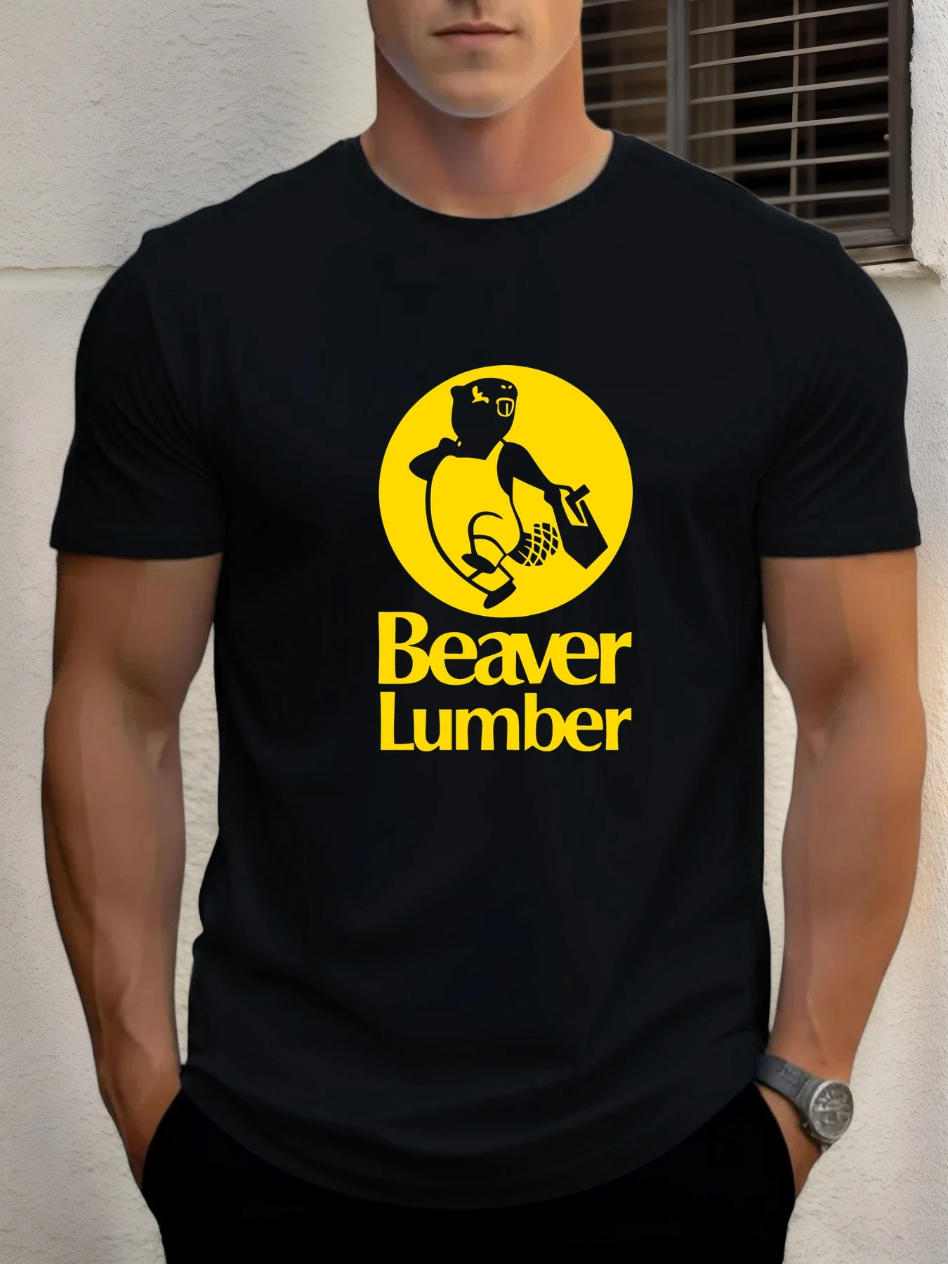 

Men's cotton T-shirt, summer round neck short sleeves, beaver logging printing breathable street clothing fashion cool T-shirt