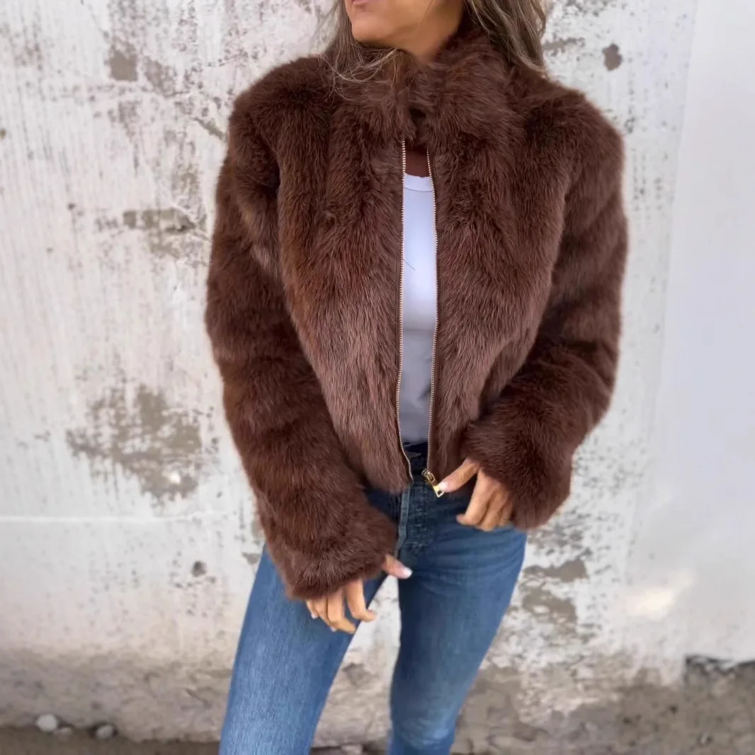 Coat Women 2025 Casual New Autumn Warm Fur Fleece high-neck Zipper Casual Jacket women's Clothing
