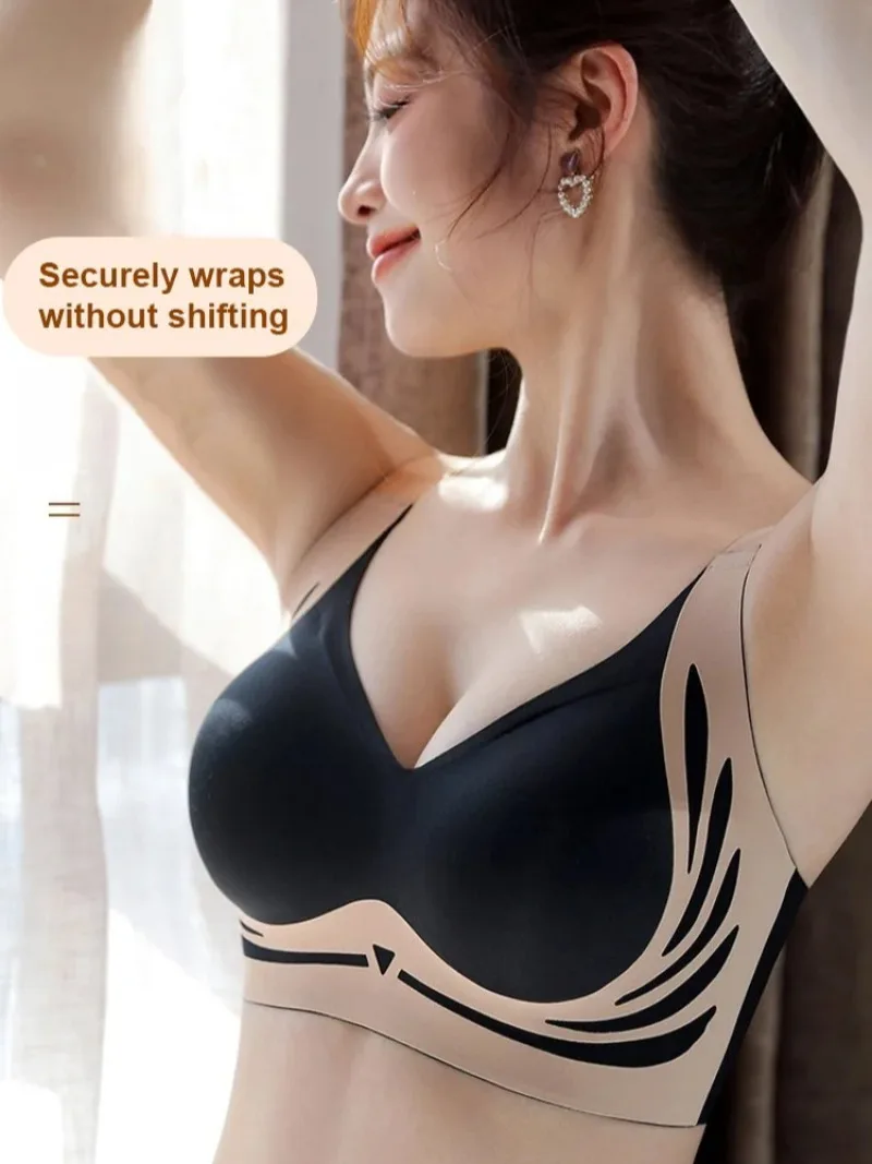 Women's Anti-sagging Push Up Bra Anti-shock Non-Steel Ring Soft Support for Side Breasts Underwear