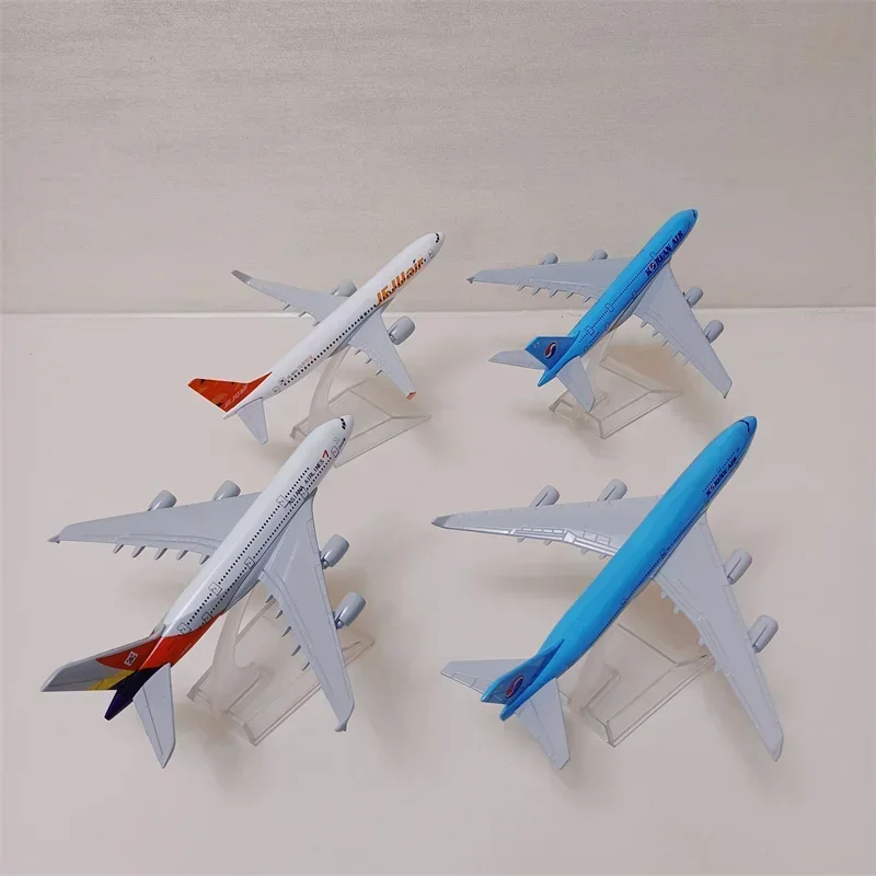 Boeing coreano B747 Airbus A380 JEJU JIN TWAY Boeing B737 SEOUL BUSAN Asiana Airbus A320 A380 Diecast Avião Modelo Avião 16cm