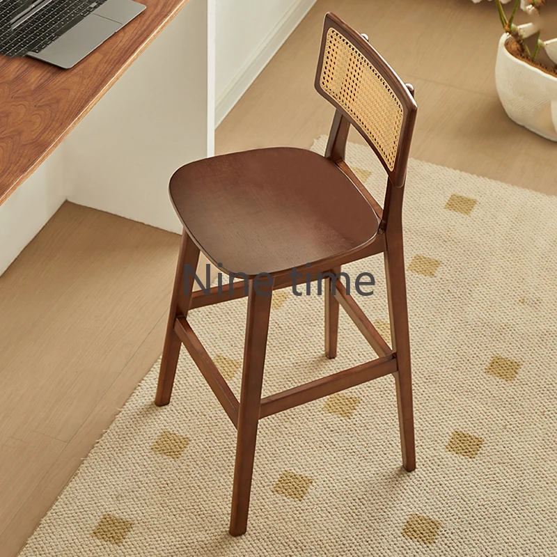 

Solid Wood Rattan Bar Chair Nordic Retro Home Island Stool Used Designer Bubble Tea Shop Front Desk Chair