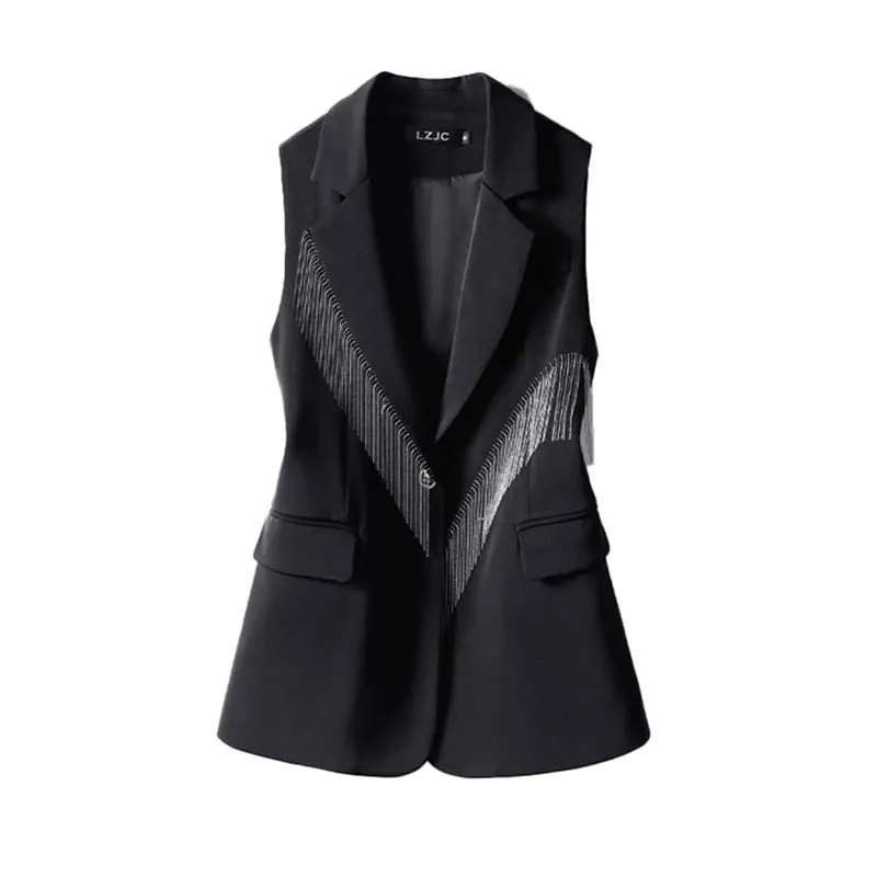 

Дизайнерский костюм с металлическими кисточками, жилет, женские жилеты, жилет 2026, весна-осень, новый высококачественный модный пиджак без рукавов