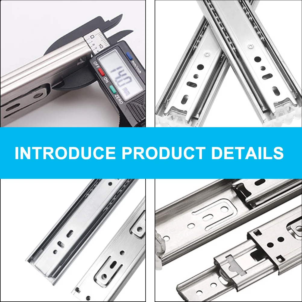 

2pcs Stainless Steel Slides Three Rail Track Full Extension Ball Bearing Drawer Rail For Cabinet Bathroom Kitchen Buffer Damping