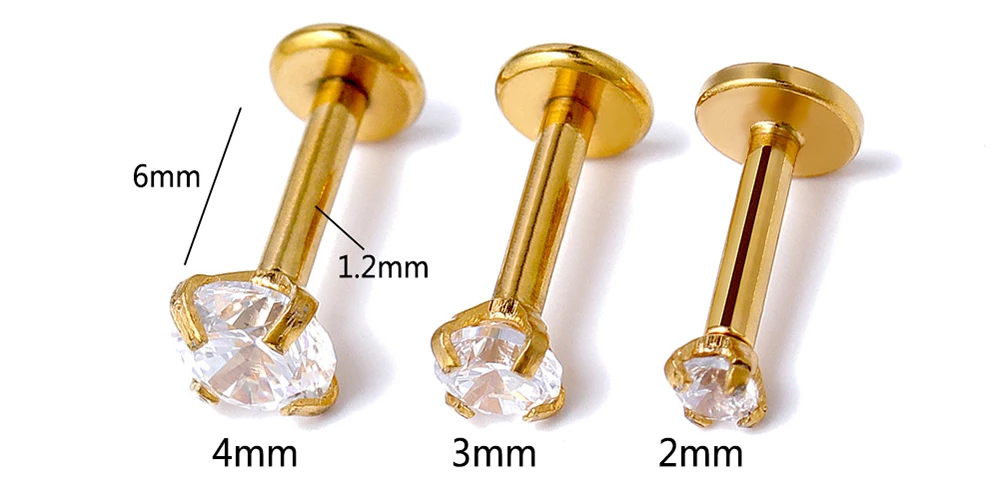 10er/50er-Set G23 Titan Labret Ohr- und Lippenstecker Schmuck mit quadratischem Zirkonia-Kristall für Knorpel, Tragus, Zungenpiercing, Gewinde-Körperschmuck – Detail 4
