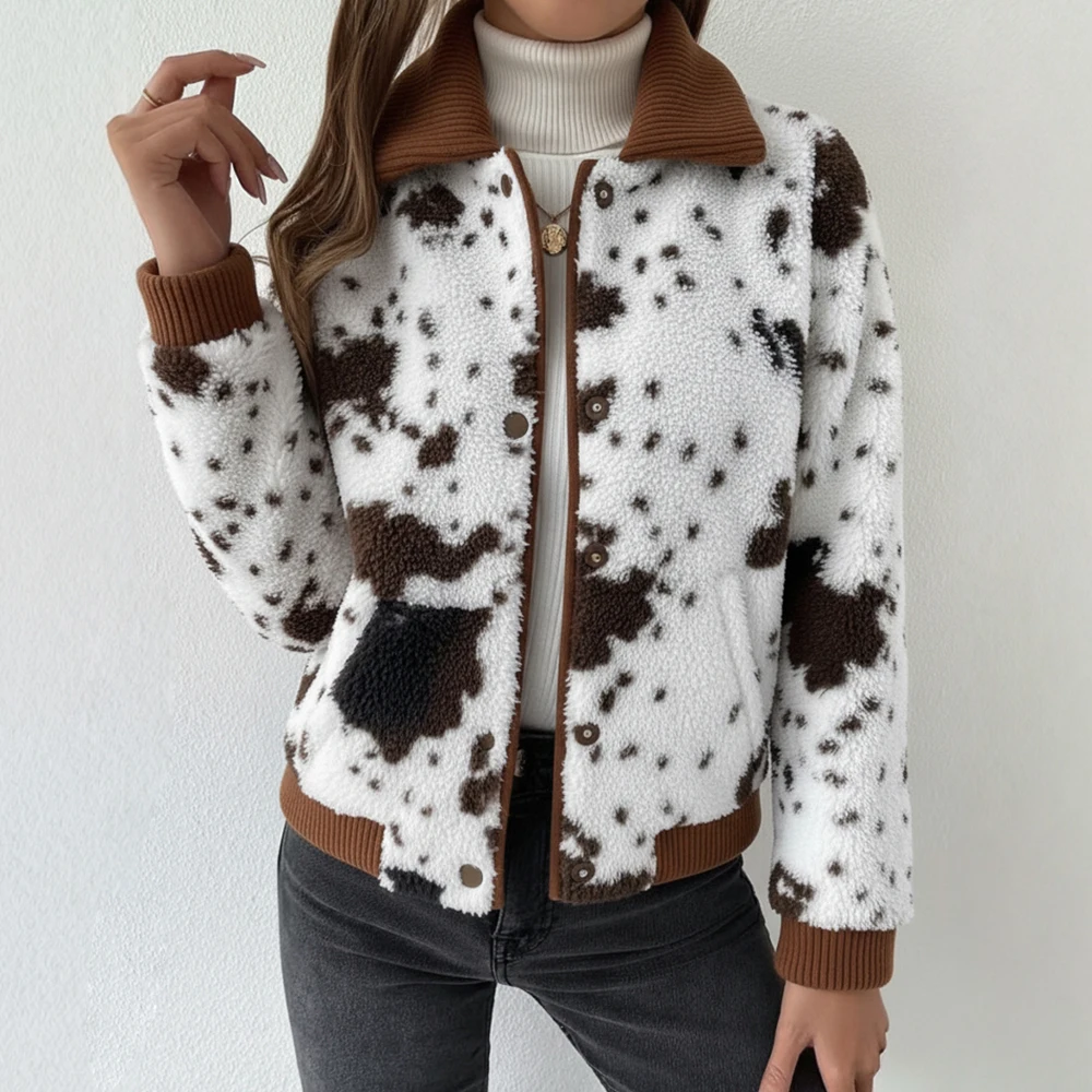 

Casual Plush Coat Autumn Winter Women's Fashion Outerwear Comfortable Soft Material No Decoration Versatile Style