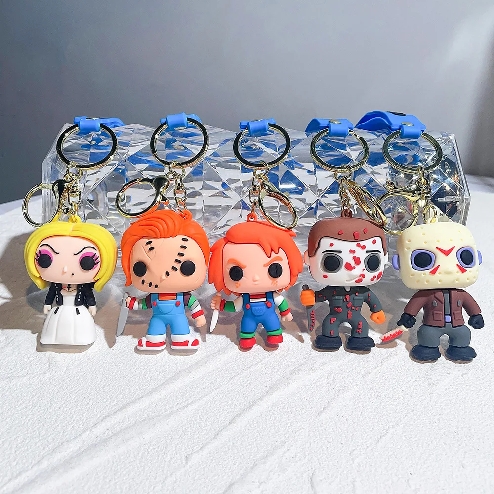 Horror Movie Cartoon Character Keychain, Chucky Pennywise, Halloween Party Gift Backpack Decor Keyring view 2