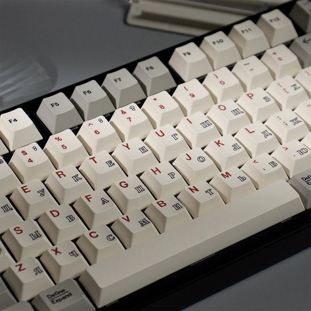 PBT-Tastenkappen, Retro-Tastenkappen, 1,7 mm Kirschprofil, thermische Sublimation, russische individuelle Tastenkappen für 68//87/104 mechanisches Tastatur-Set