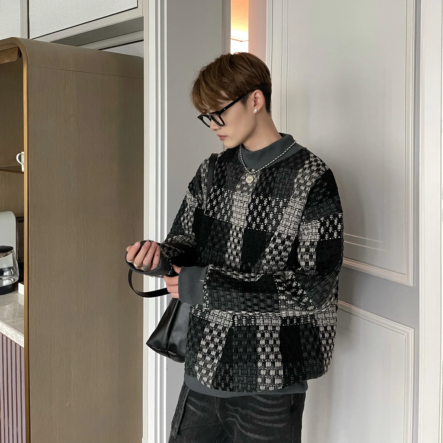 Plaid Sweaters Men Stylish Handsome Korean Style Contrast Color Advanced Temperament Youthful Textured Minority New Pullovers