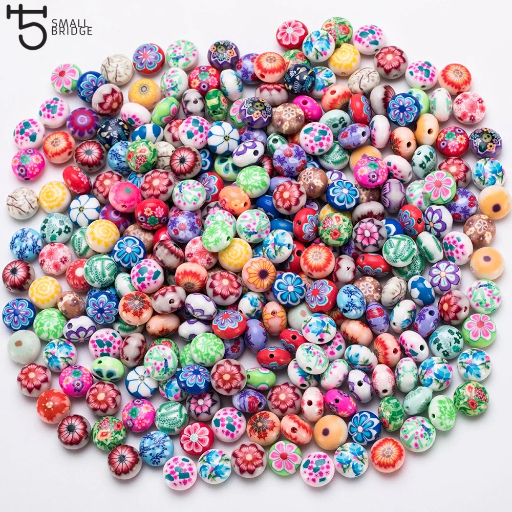 25pcs 12mm Colorful Flower Polymer Clay Beads for Jewelry Making Girls Diy Bracelet Perles Loose Round Candy Beads C602