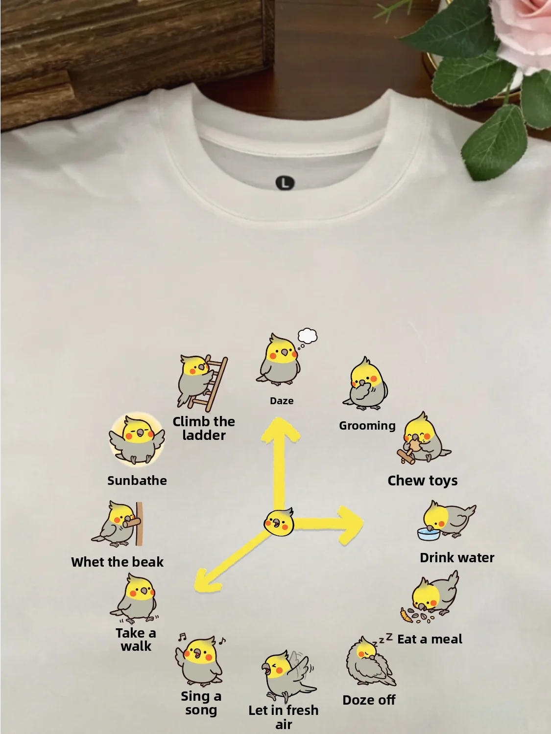Original Parrot Day 24 Hours Grey Cosmopolitan Fun Unisex Pure Cotton Loose Casual Cute Short Sleeve T-Shirt Breathable Skin-...