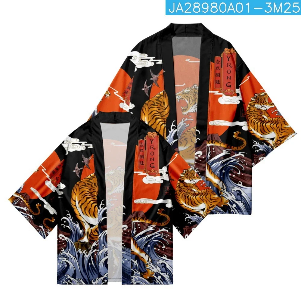 Chinese Style Tiger Print Cardigan Haori Women Beach Japanese Kimono Streetwear Men Traditional Tops Plus Size Samurai Cosplay
