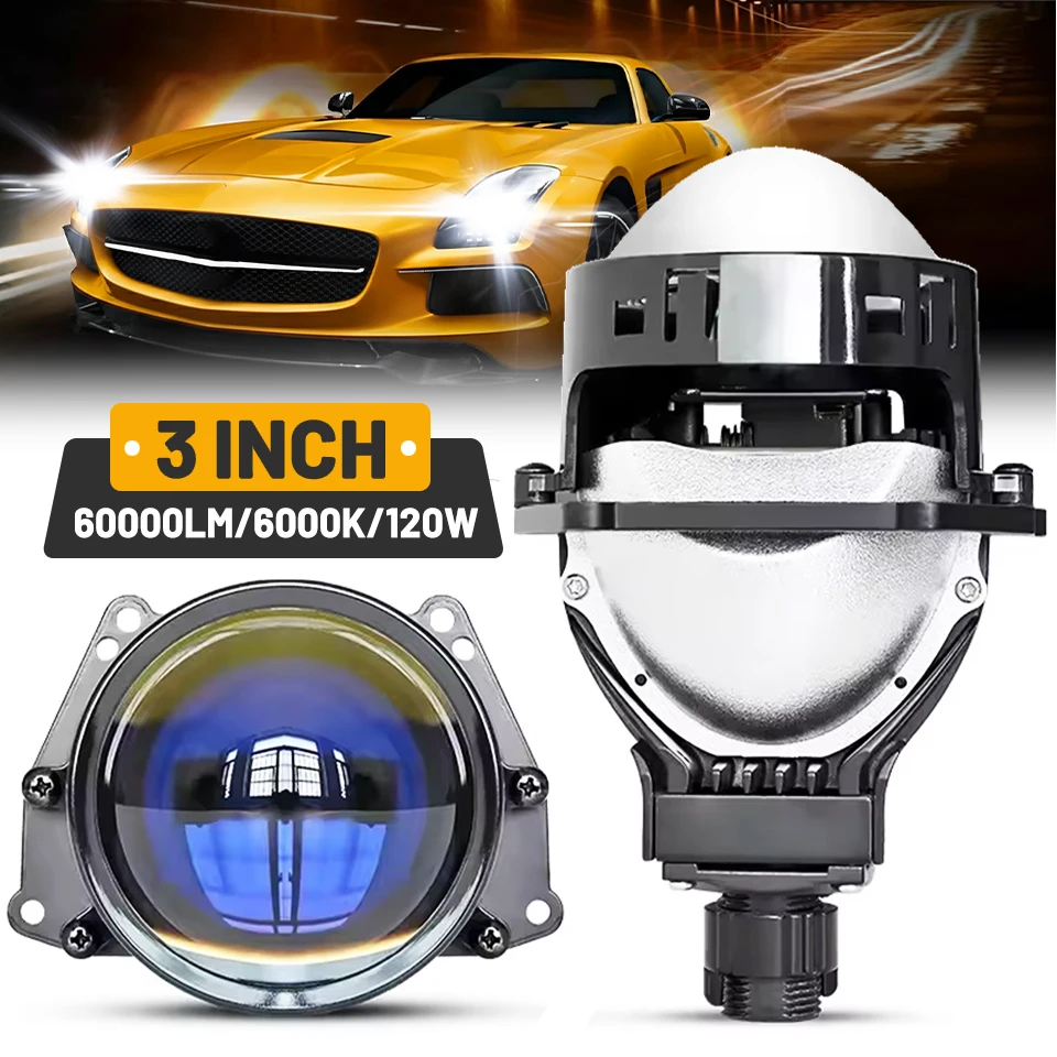 2PCS 3 Inch Bi LED Projector Lenses For Headlight Hella 120W 60000LM Auto Lamp Car Lights Retrofit Kits Hyperboloid Lens
