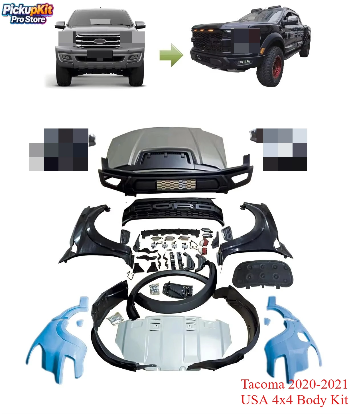 

Tacoma 2020-2021 USA 4x4 Body Kit - Offroad Bumper Grille Front Face Complete Set