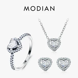 Modian 925 Sterling Silver Heart Fashion Sets For Women Charm Earrings Luxury Wedding Necklaces Engagement Statement Jewelry