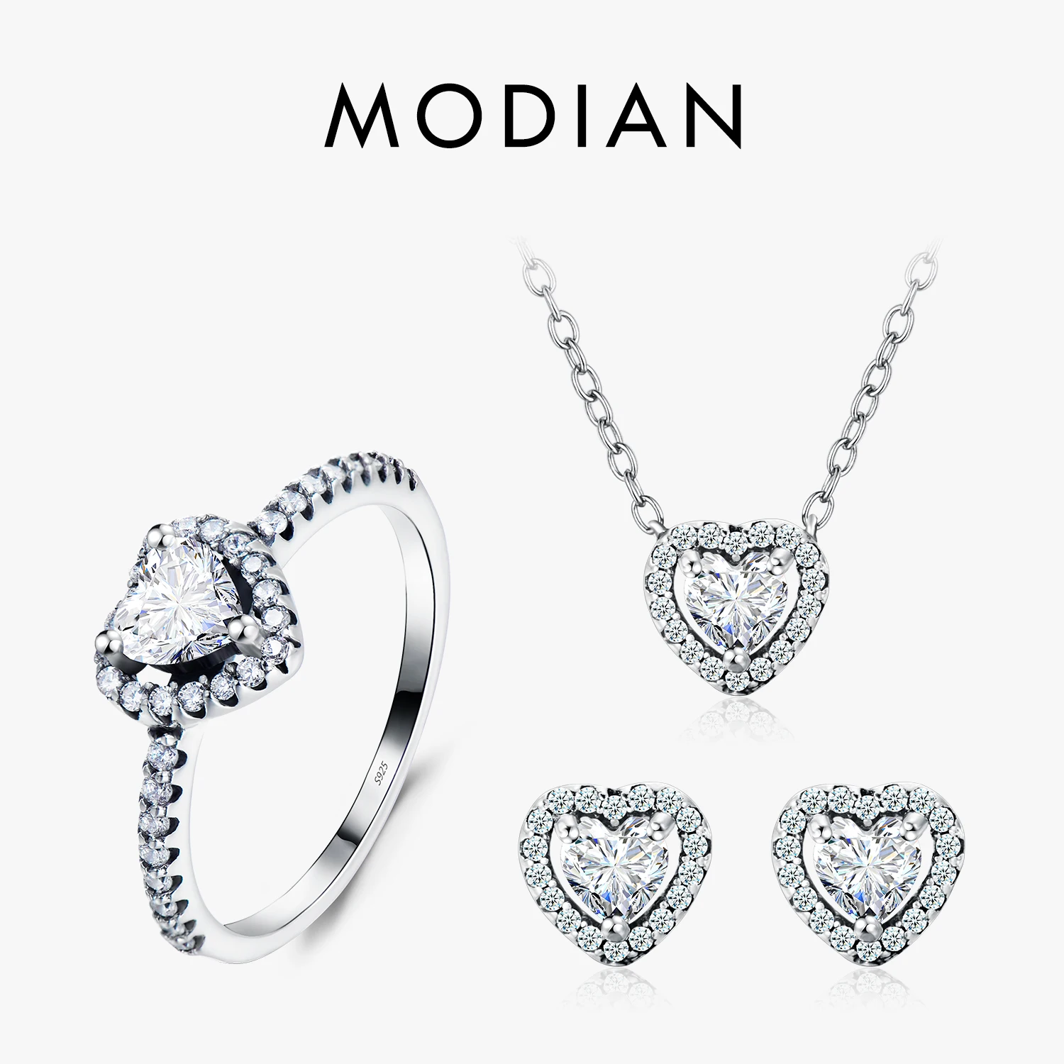 Modian 925 Sterling Silver Heart Fashion Sets For Women Charm Earrings Luxury Wedding Necklaces Engagement Statement Jewelry