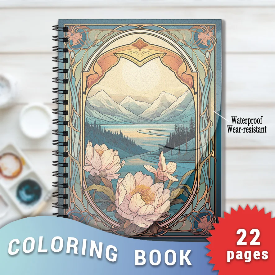 Elegant Art Deco Mountain Landscape Coloring Book - 8.3×11.2 Inches, 22 Pages. A Sophisticated Pick for Stylish Scenic Art Lover