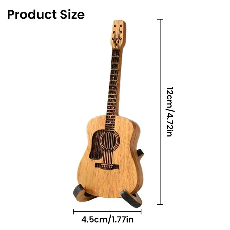 Wooden Guitar Pick Box with Stand Mini Guitar Shaped Pick Holder New Wooden Guitar Pick Holder Unique Engraved Decoration