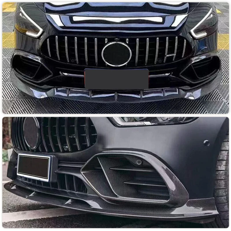 ألياف الكربون سيارة الضباب ضوء تنفيس الهواء الزخارف لمرسيدس بنز AMG GT43 GT50 GT53 هاتشباك 2019-2022 المصد الأمامي غطاء مصباح الضباب #2