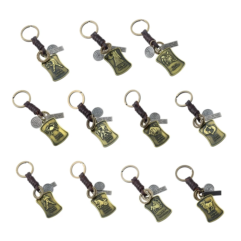 Keychains Constellation Tag Key Pendant Retro Key Chain For Men Women Trendy Jewelry Car Keyrings Charm