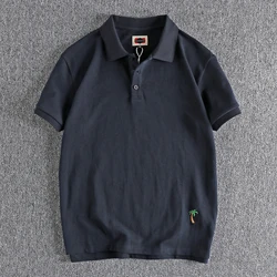 Polo da uomo piqué lavato stile Casual americano 2024 t-shirt con ricamo Coco estivo per uomo giovanile divide magliette maschili