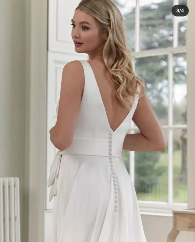 Robe De mariée en Satin pour femmes, Simple, élégante, sans manches, ligne a, traîne à balayage, dos ouvert, personnalisable, 2022