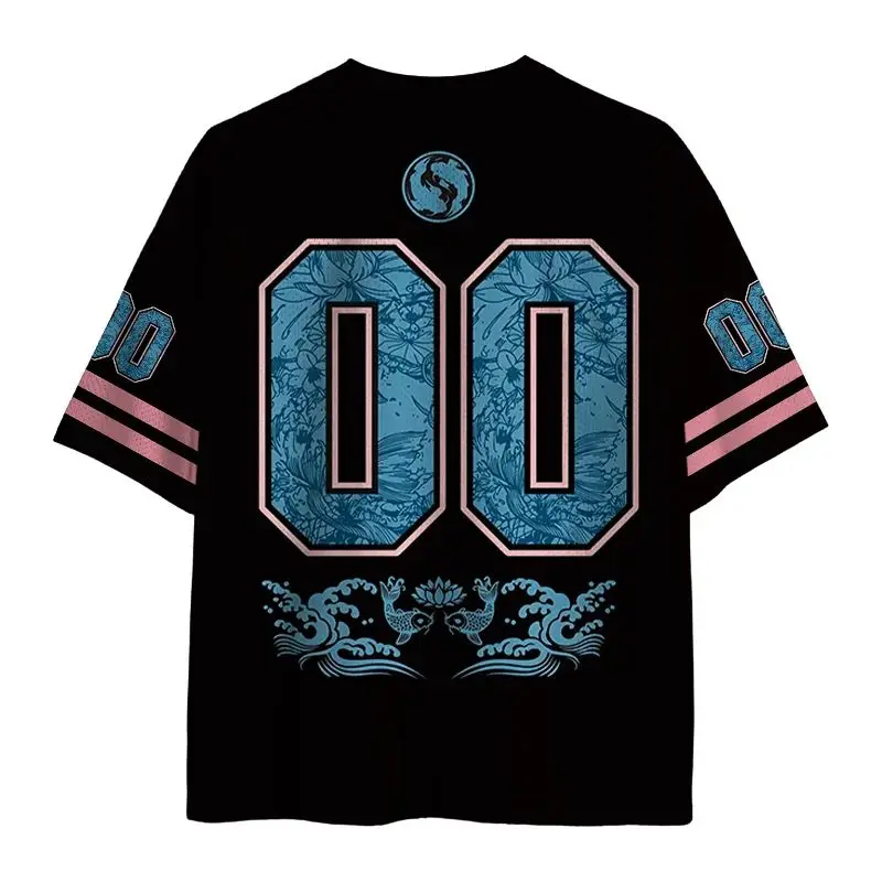 2026 Summer Neutral 3D Printed Japanese-style Koi Carp Cherry Blossom and Wind Illustration V-Neck T-Shirt