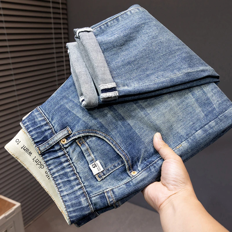 

Мужские джинсы большого размера, свободные, модные, повседневные, с увеличенной эластичностью, расширенные брюки для посторонних органов.