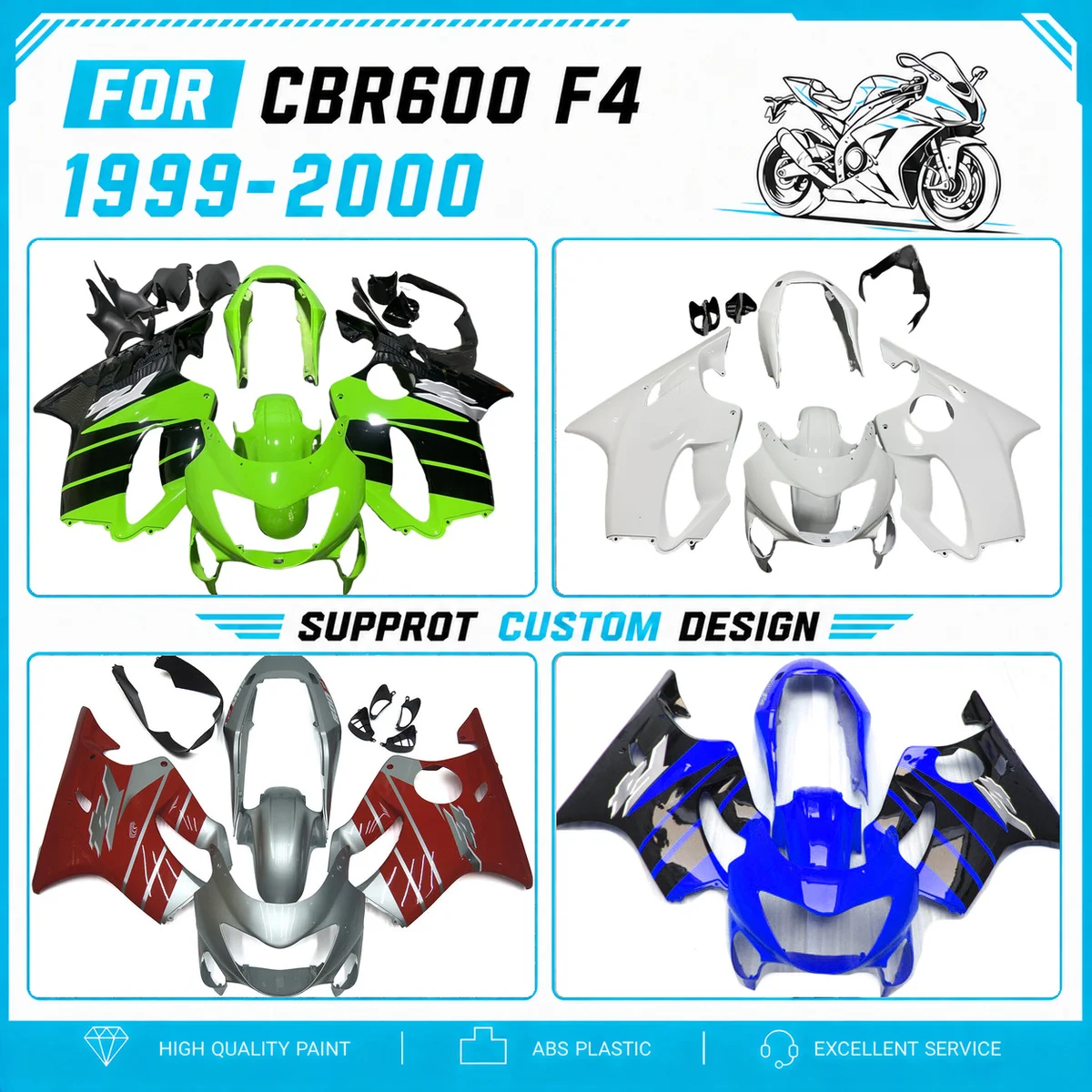 For Honda CBR600 F4 1999 2000 Stickers Motorcycle Styling Parts Fairings Injection Fairing Kit CBR 600 F4 99 00