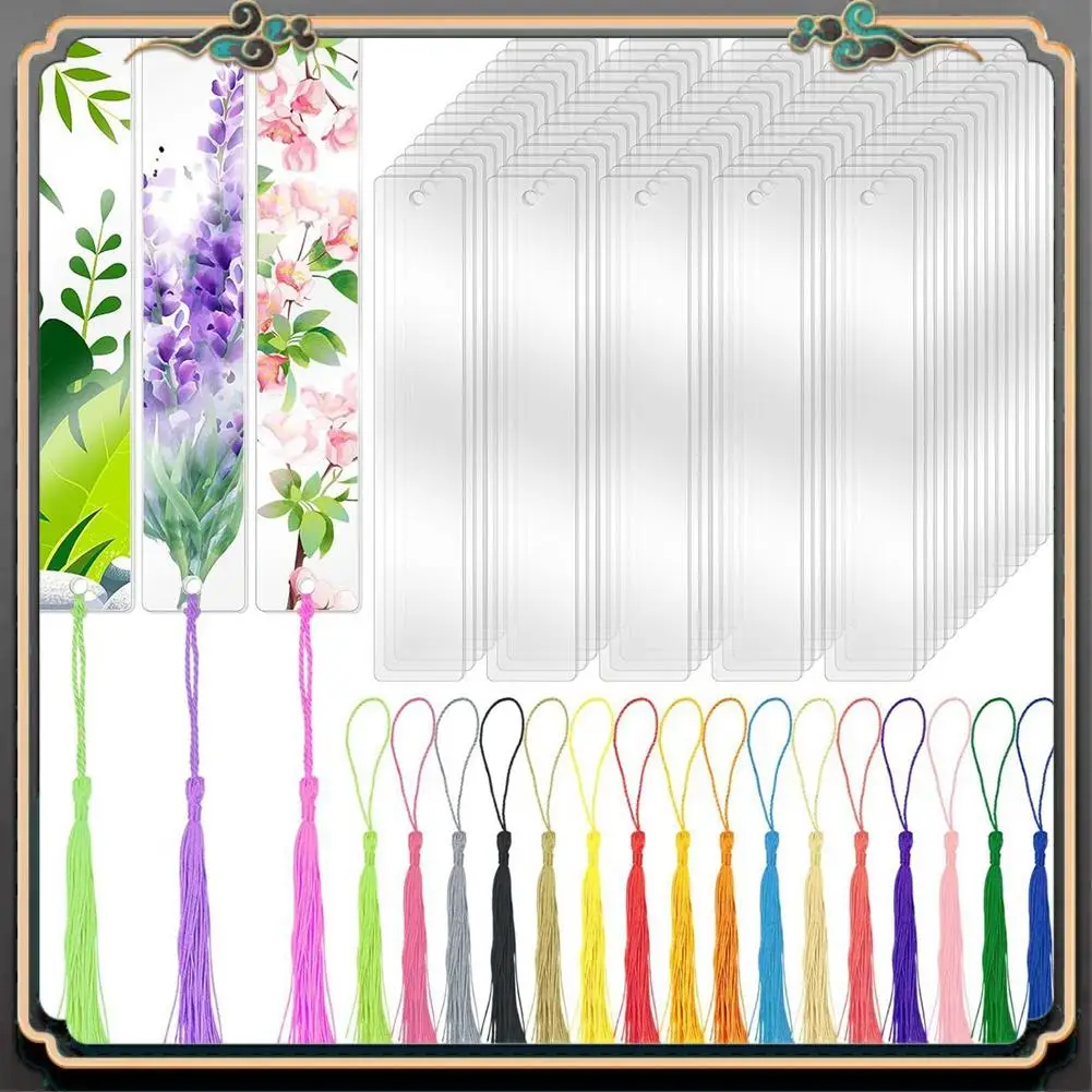

ASMA-100 PCS Acrylic Blanks Bookmarks With 100 Pcs Colorful Bookmark Tassels, For DIY Craft Projects & Gift Tags