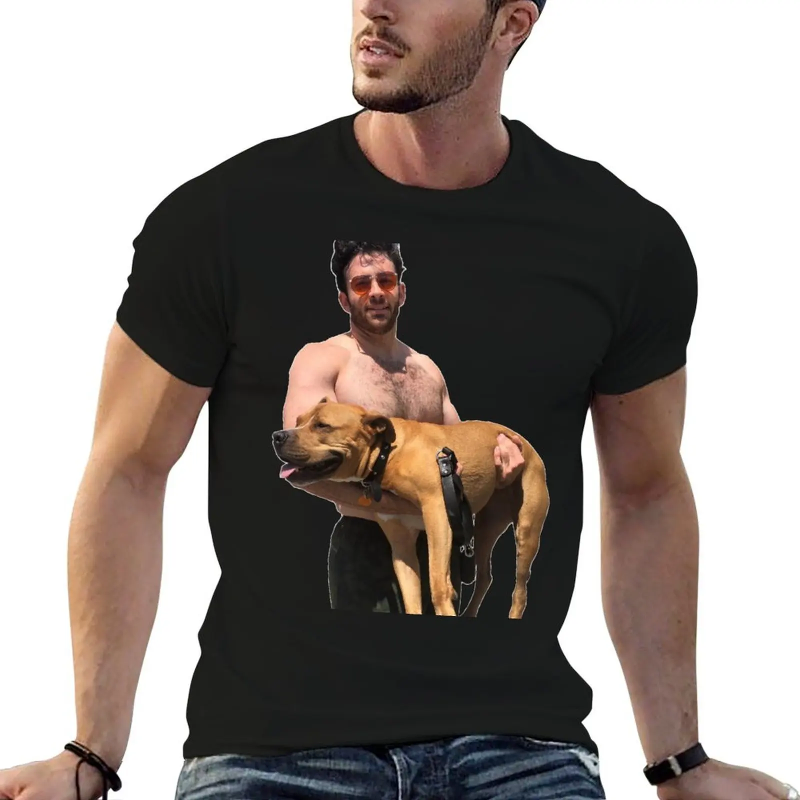 

Hasan Piker and happy dog. T-Shirt man t shirts for men casual cotton tshirt 100% T-Shirt