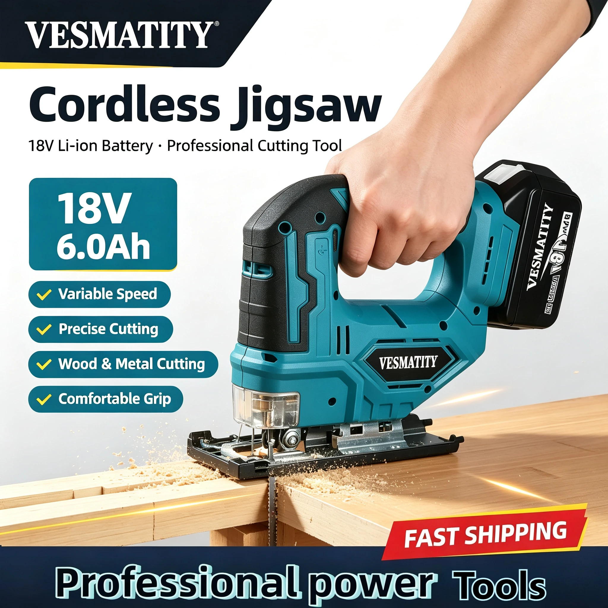 DJV182Z 340W Brushless Jigsaw with Saw Blade Cordless Barrel Handle Portable Carpenter Power Tool For 18V-20VBattery