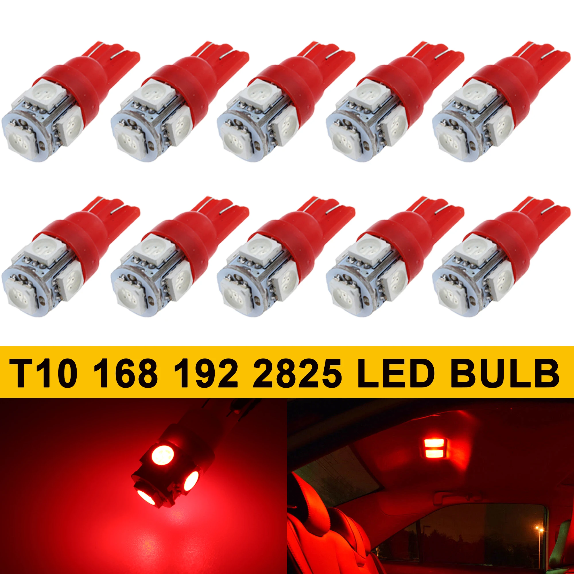 

Winetis 194 LED Bulb Bright Red 168 T10 2825 5SMD Replacement Bulbs for Car Interior Dome Map Door Courtesy License Plate Lights