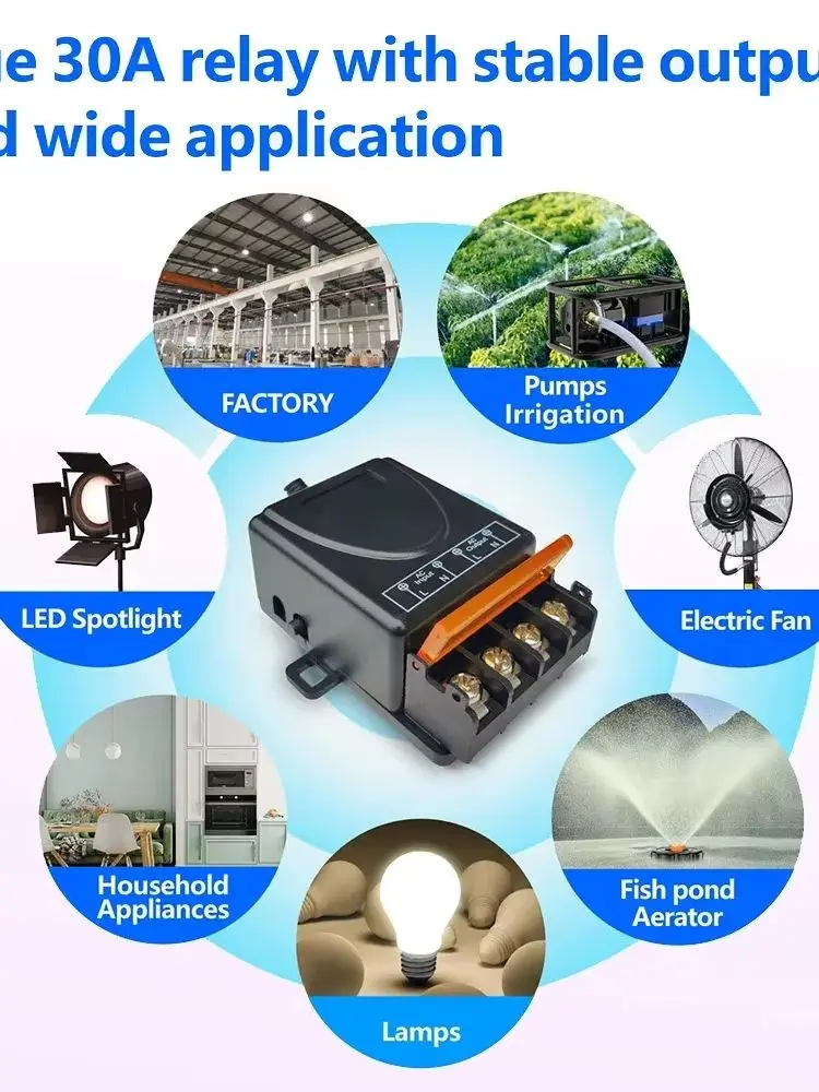 Bezprzewodowy pilot RF433MHz, zasilanie 110V/220V, prąd 30A, zasięg 1000 metrów, odbiornik i nadajnik RF do sterowania lampami, urządzeniami elektrycznymi i wentylatorami. — zdjęcie produktu 7