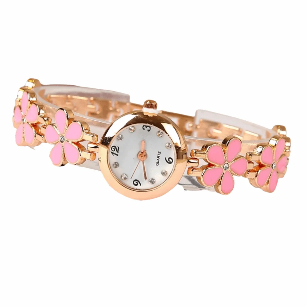 Fashionable Multi Color Women's Quartz Watch Five-Leaf Flower Small & Delicate Ladies Watch Floral Design Watch Perfect Gift