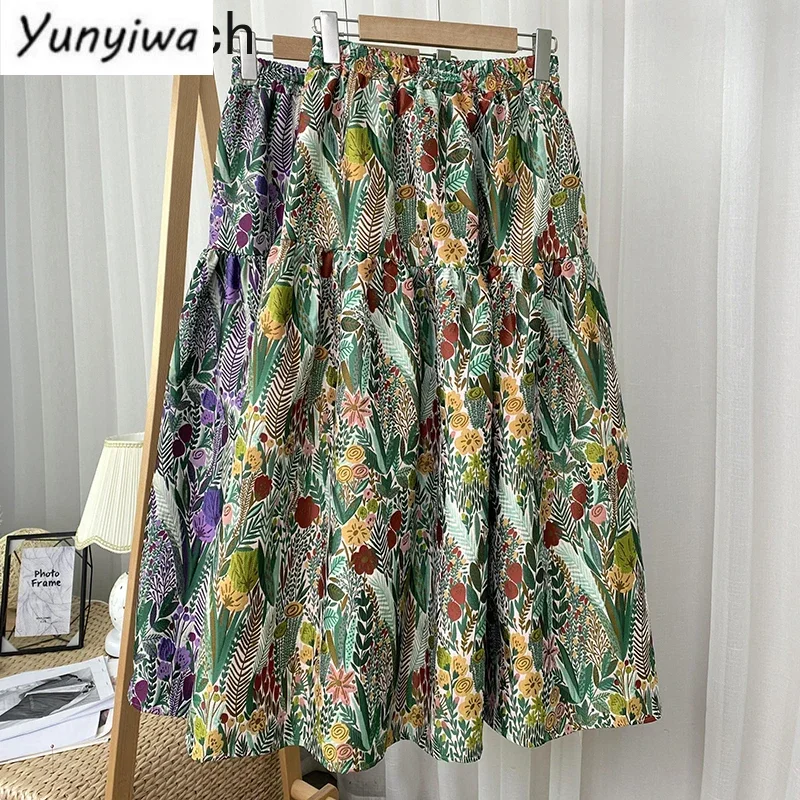 Skirts Women Spring Autumn Korean Chic Elegant New High-Waist Stitching Gorgeous Embroidery Midi A-Line Skirts