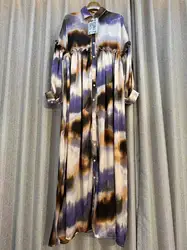 2024 Autumn New Retro Printed Long Sleeve Shirt Dress Women Loose A-line Chic Elegant Female Fashion Party Evening Clothing 