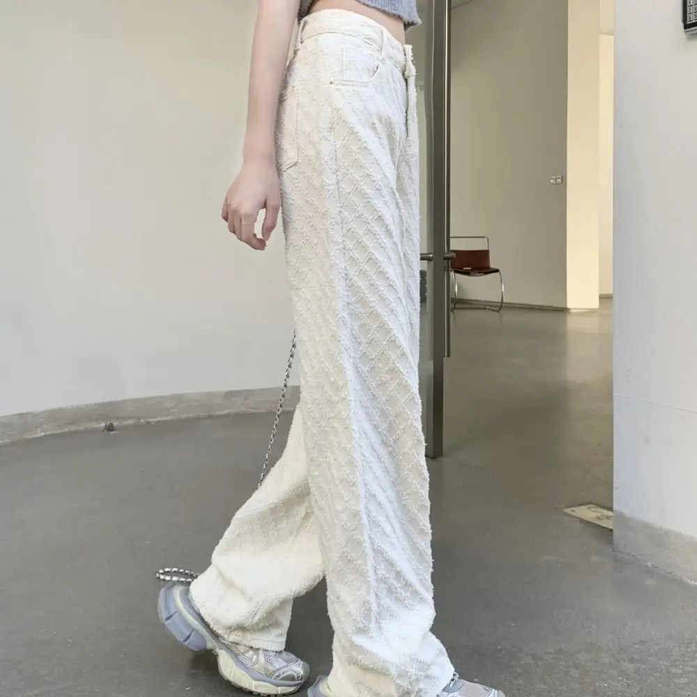 Ropa femenina, pantalones vaqueros de rejilla, pantalones vaqueros holgados de pierna recta para mujer Y2k, pantalones vaqueros informales coreanos, ropa de calle